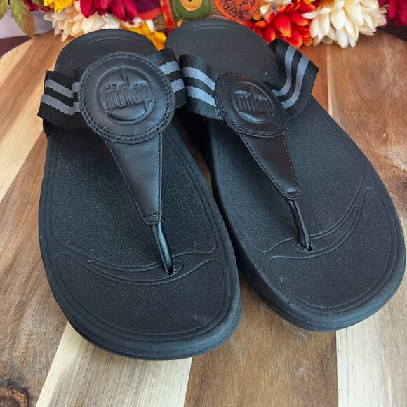 FitFlop Womens DX4090-045 Walkstar Toe-Post Strappy Sandals Sz 8US in Black - Picture 3 of 10